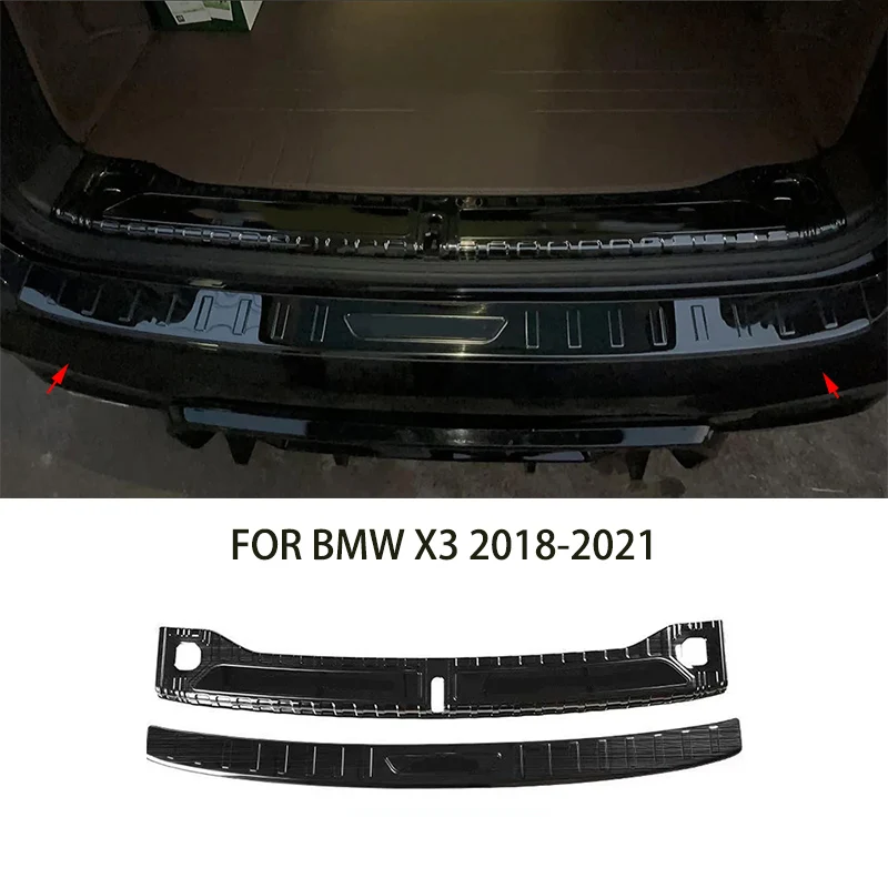 

Подходит для BMW X3 2018-2021, нержавеющая сталь, черный хром, задний багажник снаружи внутри, защитная крышка для бампера, накладка на порог