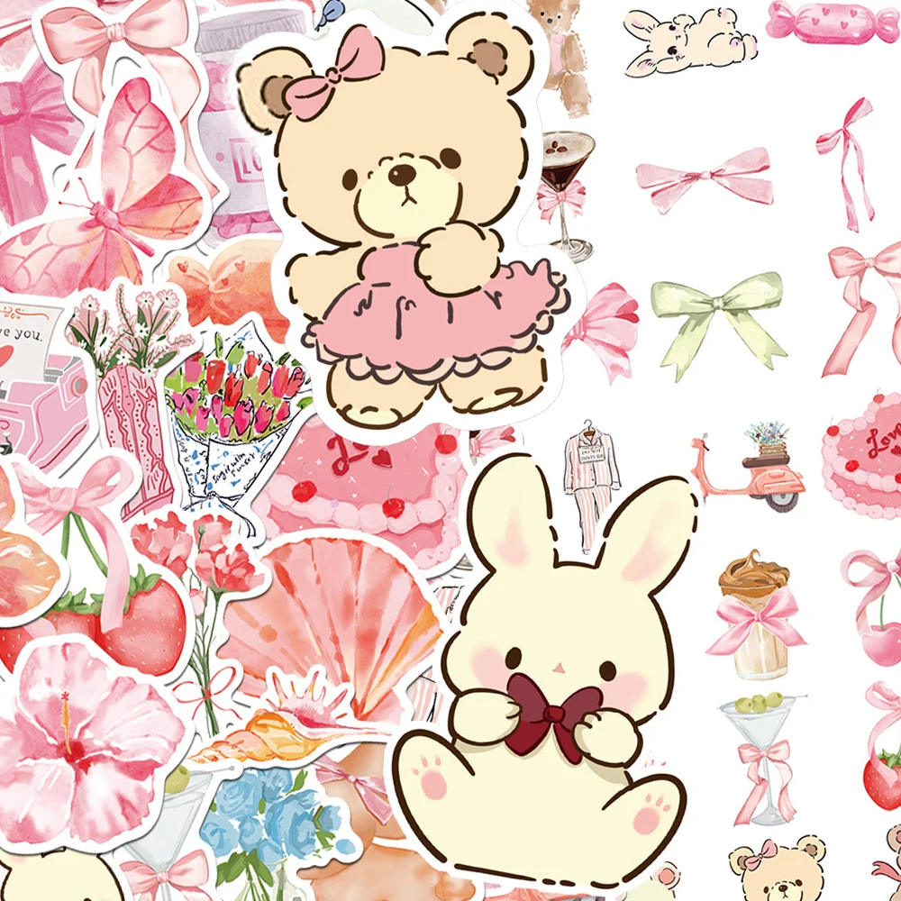 10/30/50 قطعة لطيف الكرتون الوردي الدب القوس ملصقات INS نمط الجمالية الشارات الديكور DIY بها بنفسك دفتر الهاتف الغيتار ملصق لعبة هدية