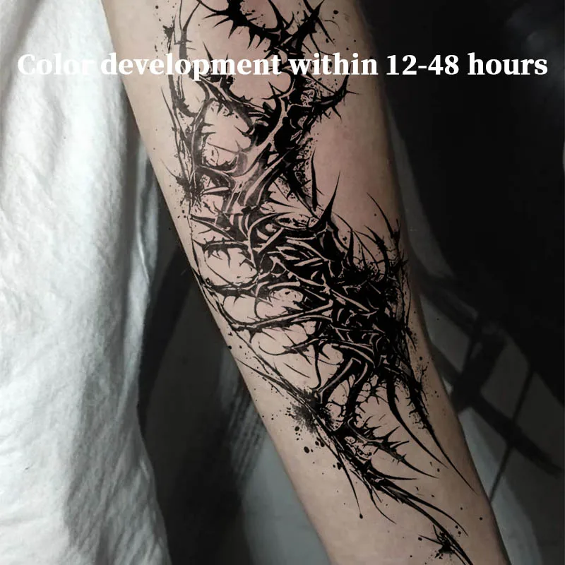 Black Splash Thorn Vine Herbal Juice Tattoo Sticker Waterproof Fake Body Tattoo Unisex Forearm Gothic Dark Punk Body Art Decal