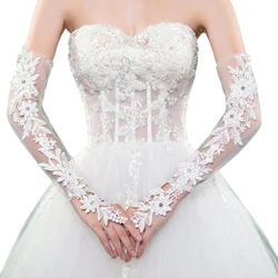 Pretty Wedding Banquet Long Gloves  Floral Lace Applique Opera Length Fingerless Bridal Gloves Wedding Accessories Mariage