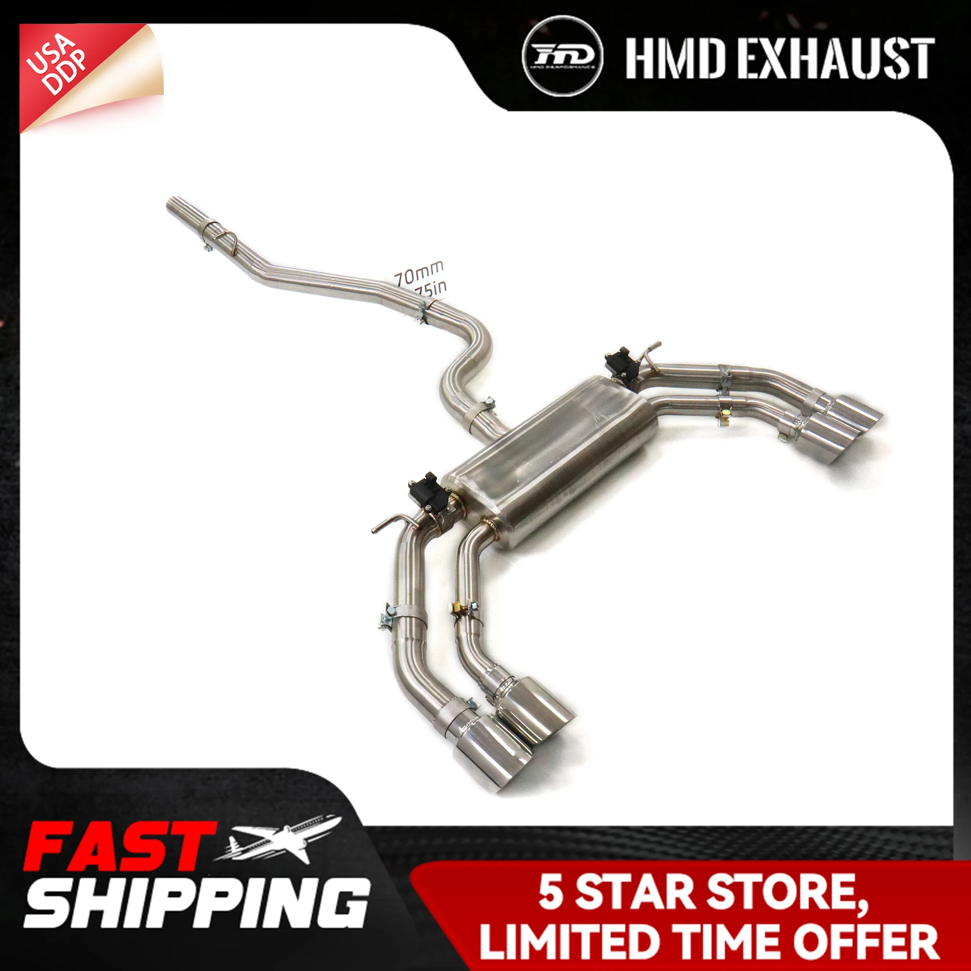

HMD Exhaust pipe for Volkswagen Tiguan AWD 2.0T Catback Stainless steel Long service life Electronic valve Tips High precision