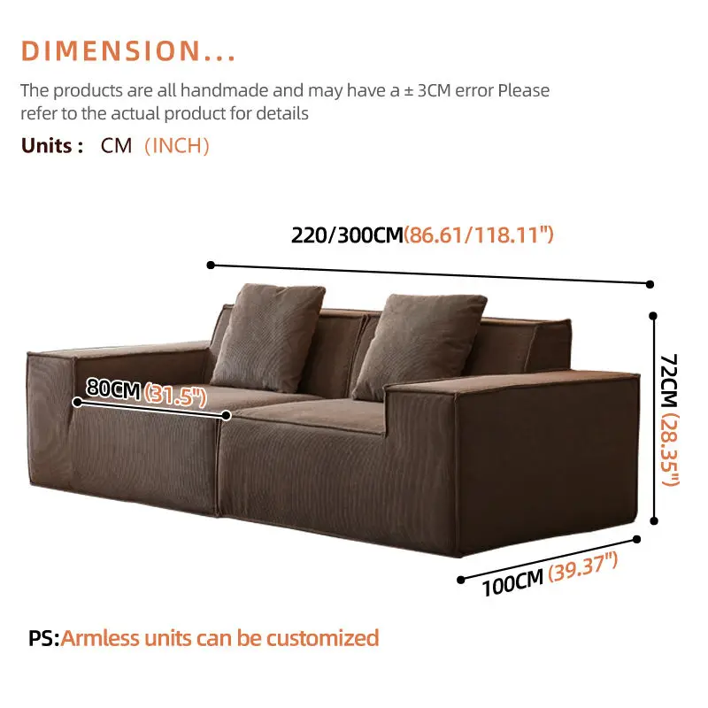 #Convertible Vacuum Compressed Sofa Sponge Filled Foam Firm Support Straight Arm Cushion Back Apartment Box Packed