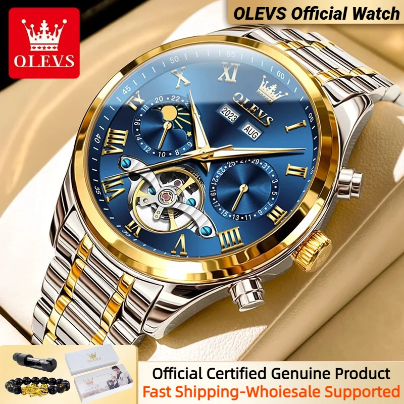 

OLEVS 7005 Flywheel Dial Automatic Watch for Men Classic Roman Scale Waterproof High Quality Stainless steel Mechanical Watches