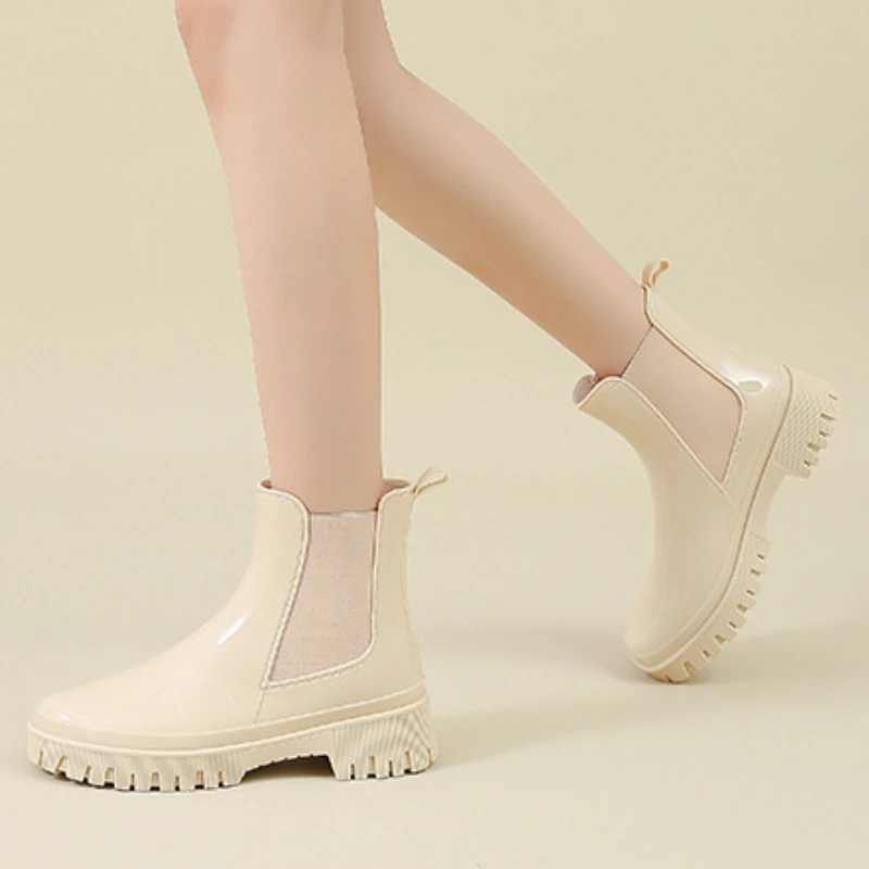 Rain Boots Ladies Waterproof Work Rubber Shoes Women Garden Galoshes Chunky Chelsea Water Boots Oil-proof Non-slip Kitchen Shoes