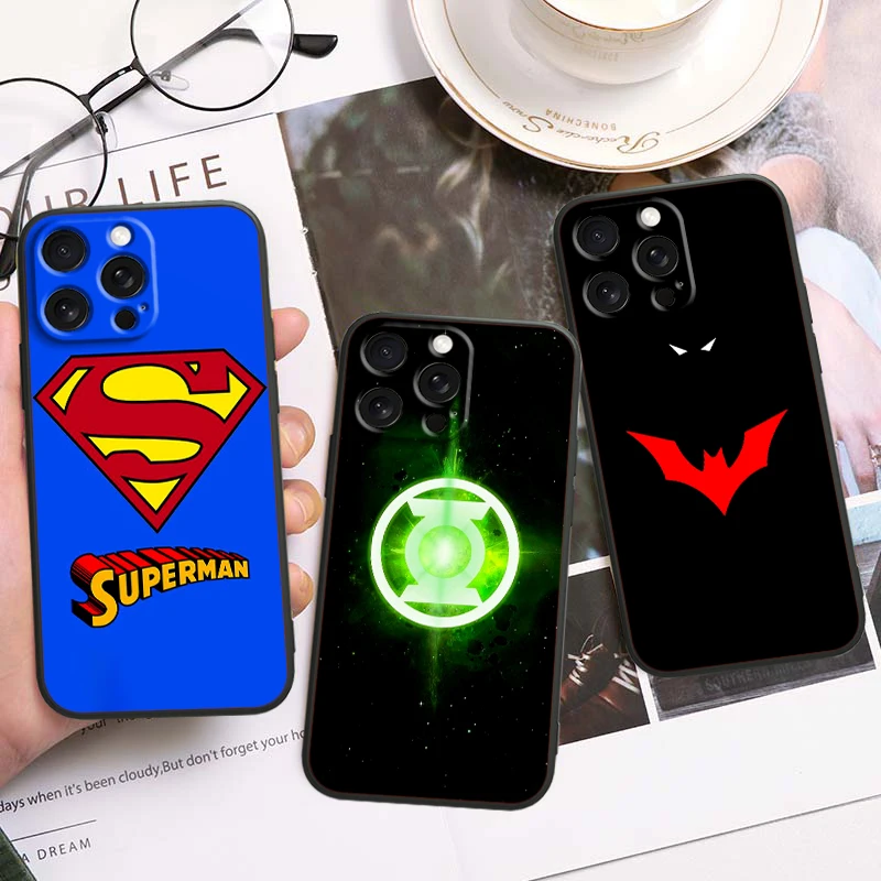 Logo Art S-Supermans B-Batmans For iPhone 15 14 13 12 11 XS XR X 8 7 SE Pro Max Plus Mini Black Back Phone Case