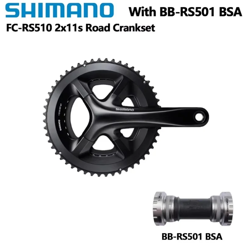 Shimano RS510 165mm 50-34Tクランクセット ブラック ダブルチェーンリングクランクセット,ブラック,ロードバイク,22s