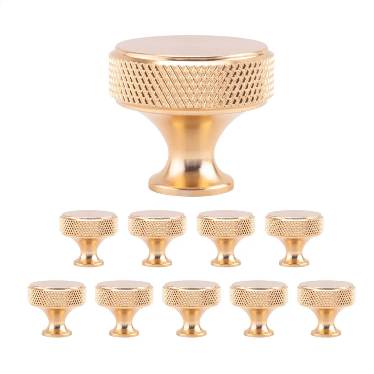 [Y39A]10 Pack Champagne Bronze Knurled Cabinet Knobs Round Kitchen Cabinet Pulls for Drawer Dresser, Cupboard and Wardrobe