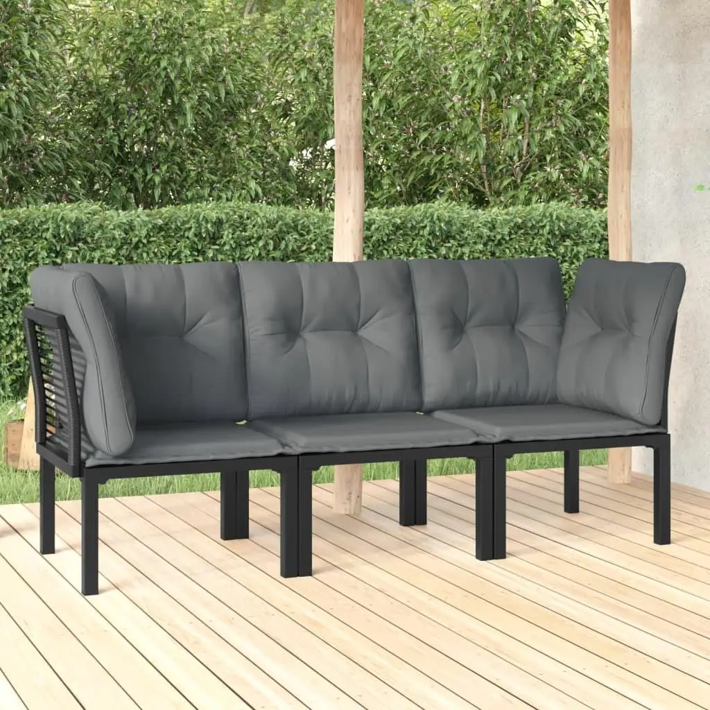 3-Piece Black & Gray Poly Rattan Patio Lounge Set - Stylish Outdoor Furniture