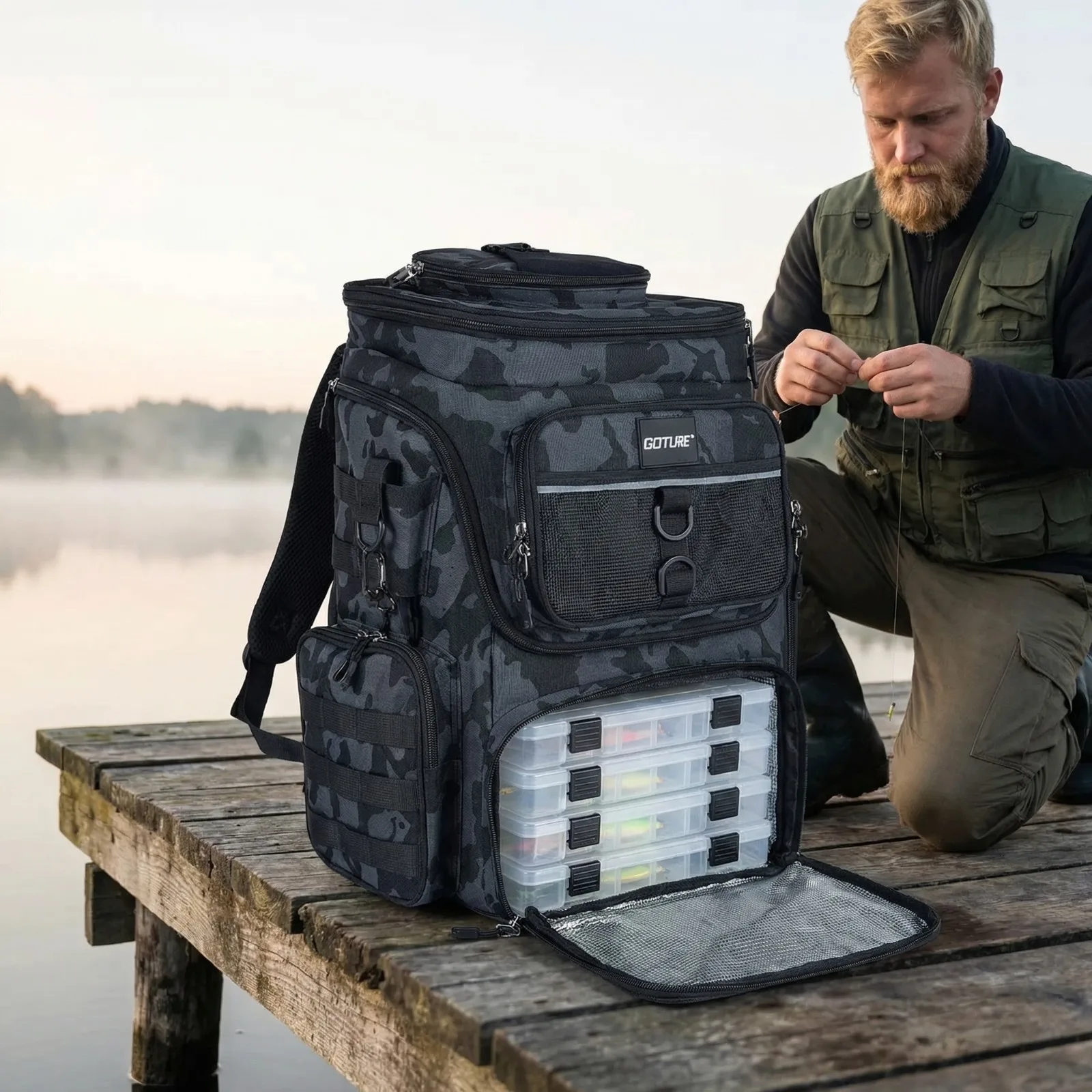 Goture Mochila de Pesca Impermeable con Soporte para Cañas - imagen 4