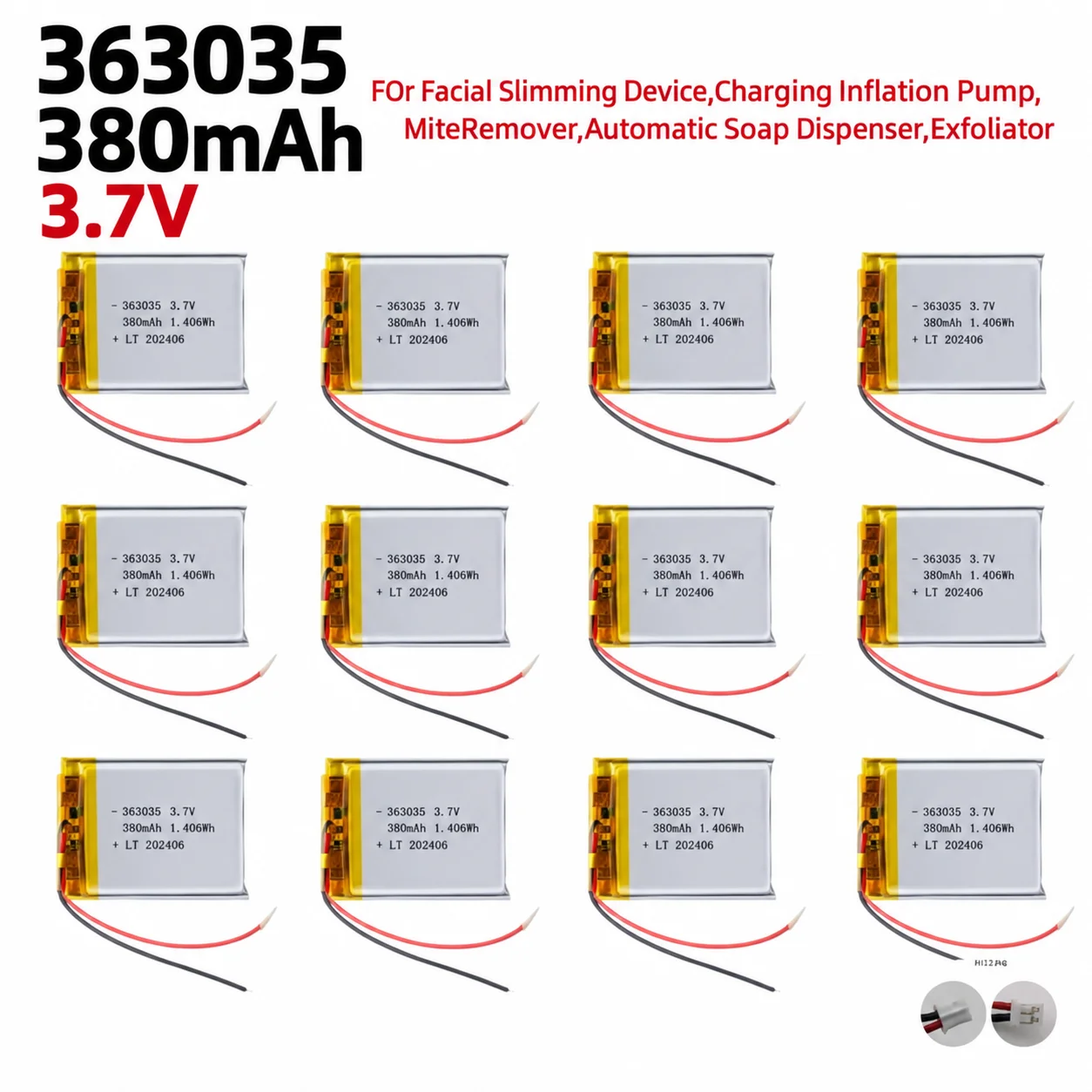 363035 380mAh 3.7V Lithium Battery Rechargeable Lipo Batteries Inflation Pump Mite Remover Automatic Soap Dispenser Exfoliator