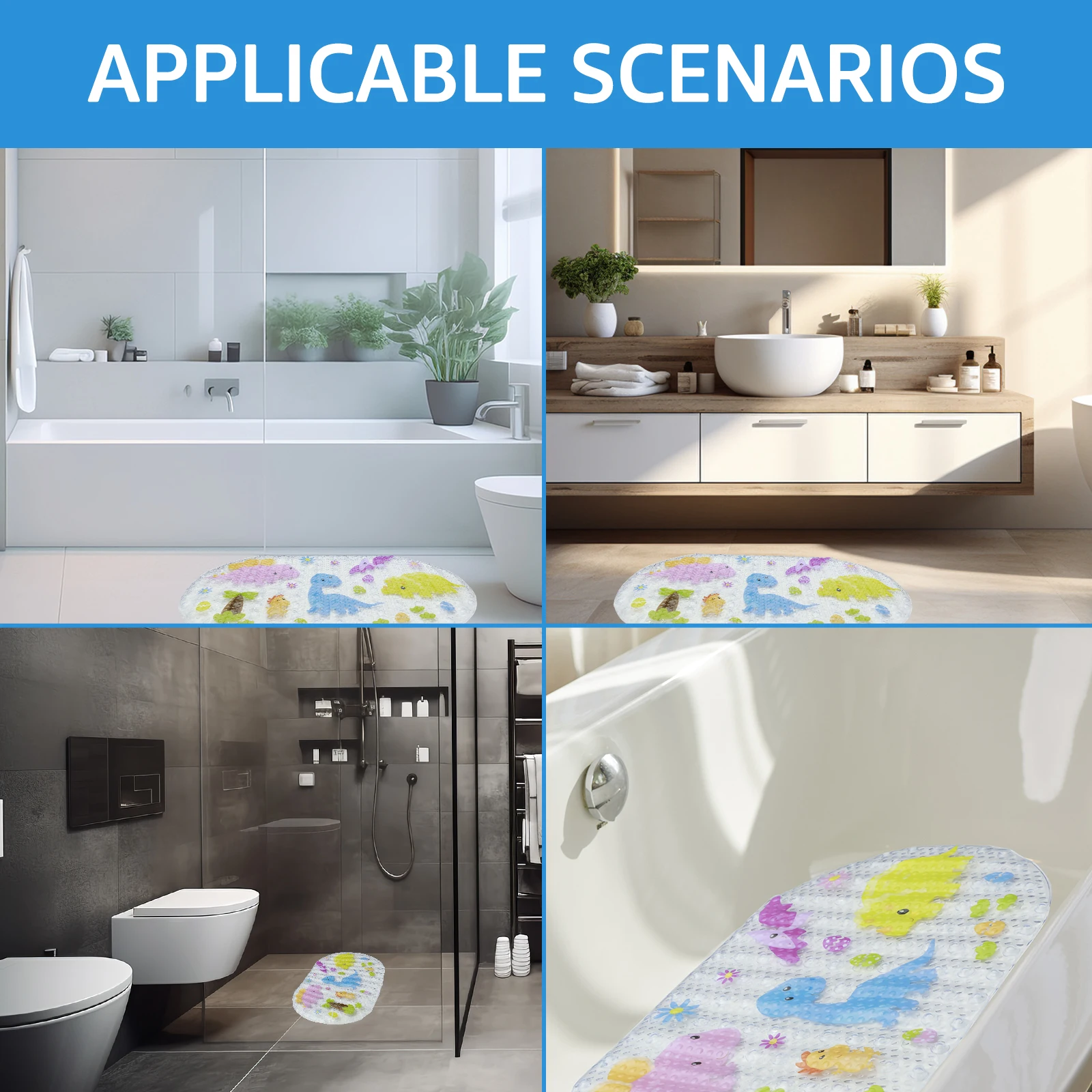 PVC Baby Bath Mat with Suction Cup Anti Slip Kids Bathtub Mat Oval Reusable Baby Bathtub Mat Bathroom Shower Mat for Bathroom