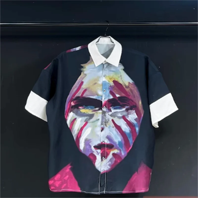 【 Custom 】2024 Abstract painter face geometric portrait short-sleeved shirt summer sense new design sense style shirt tide