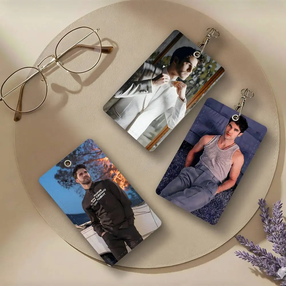 Actor Singer Darren Criss PU Leather Card Holders Anti-lost Student ID Protective Cover Cases Campus Access Cards Key Chain