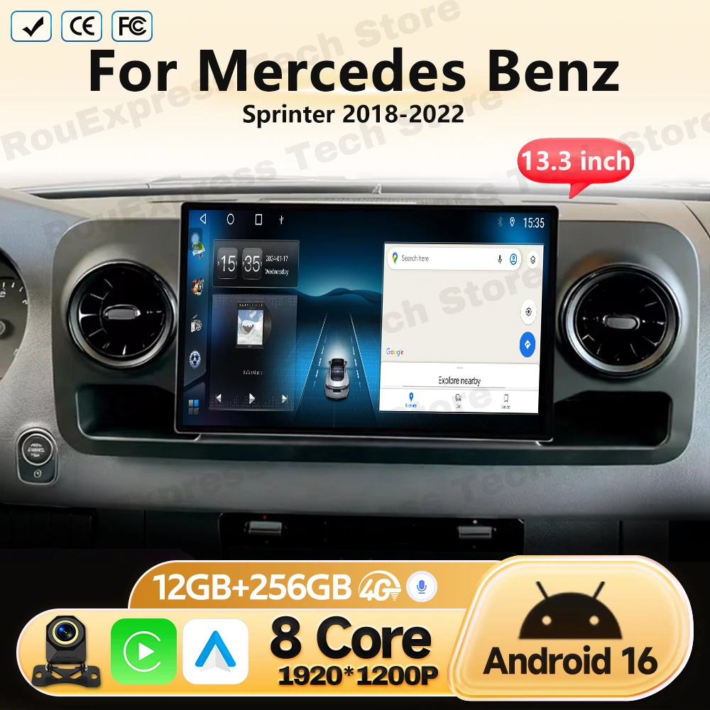 13.3 inch Android 16 For Mercedes Benz Sprinter 2018 2019-2022 Head Unit Multimedia Video Player Car Autoraido Navigation GPS 4G