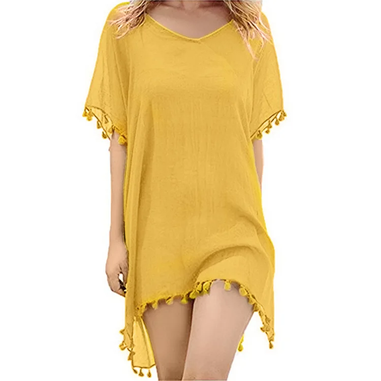 Wiosenne letnie damskie wakacje nad morzem ubrania z filtrem przeciwsłonecznym z szyfonu bluzka plażowa modna dama cienki Top żółty szal