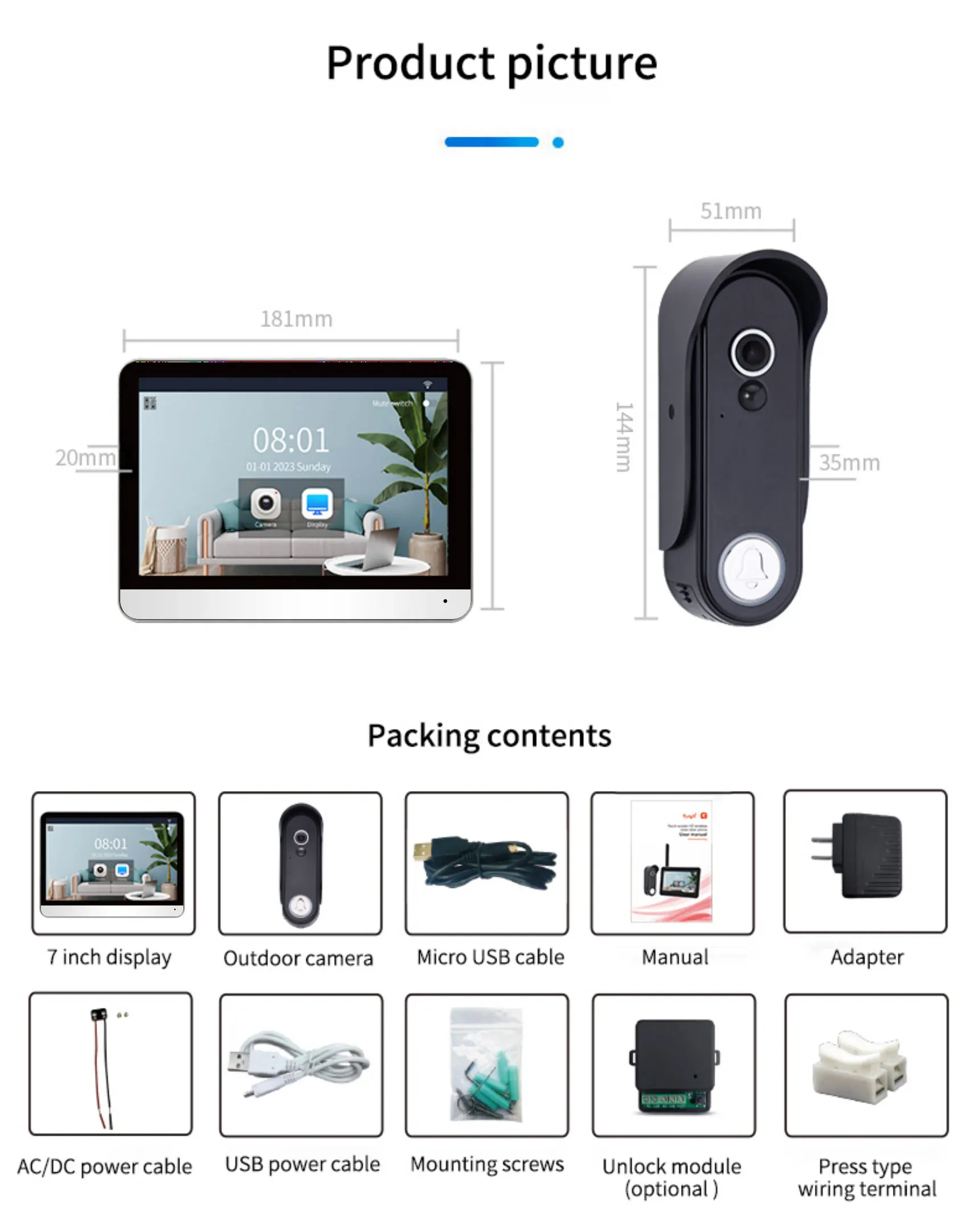 ANJIELO Tuya Smart 1080P نظام اتصال داخلي عبر الفيديو اللاسلكي للمنزل شقة جرس الباب اللاسلكي زاوية واسعة 160 درجة #6