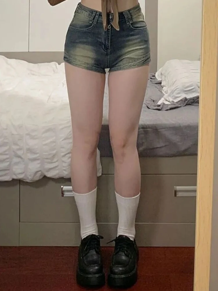 الصيف النساء الكورية الرجعية مثير رقيقة الساخن الدنيم السراويل الجينز سيدة السراويل الصغيرة الفتيات ضيق مطاطا شارع العليا جينس قصير جدا