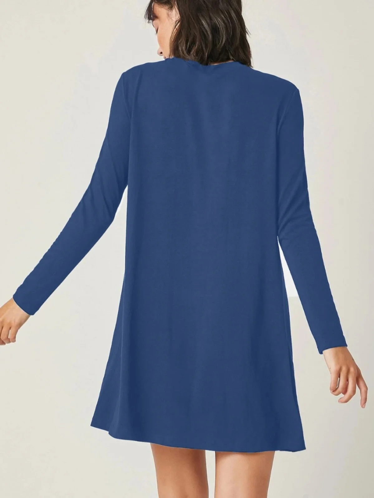 Printemps nouveau rond Ne couleur a-ligne ample Faion longue Sve Dr T-shirt jupe femmes doux Polyester mélange Dr