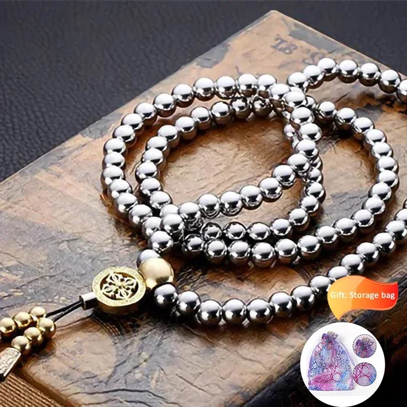 NONE Tactical 8mm Steel Chain Buddha Beads Bracelet Black 6
