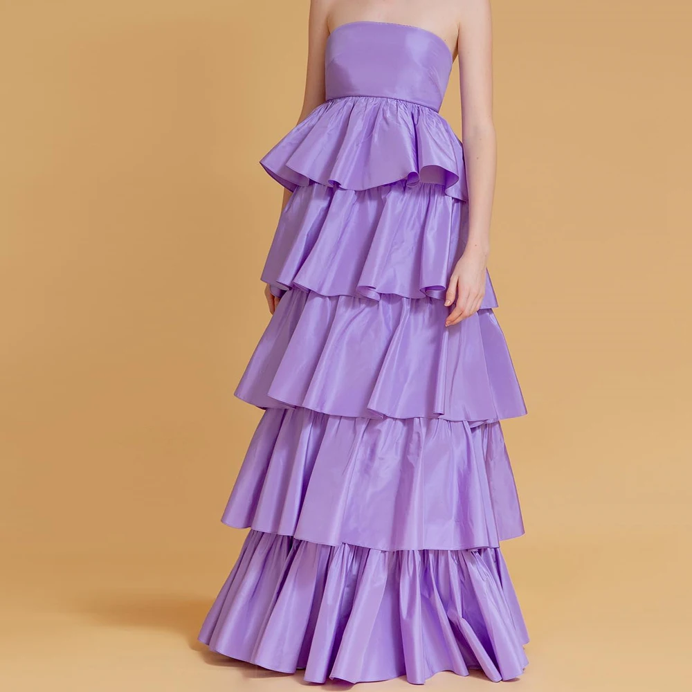 

Purple Sleeveless Straight Satin Strapless Floor Length Pleats Tiered Saudi Evening Dresses Dresses For Formal Occasions Classic