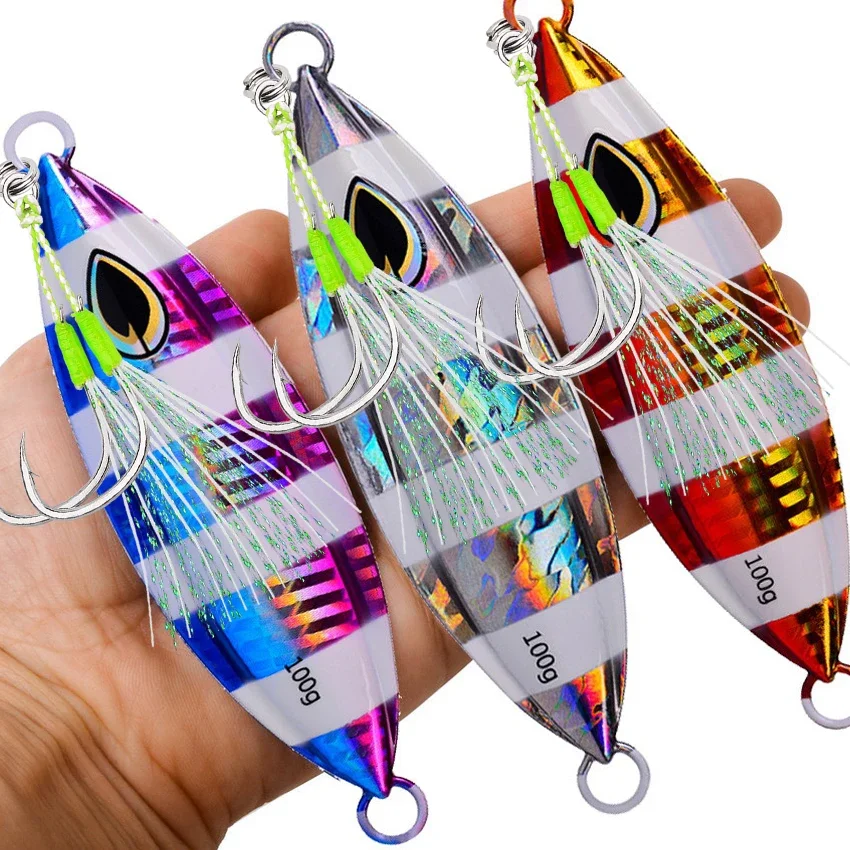 1pcs High quality Metal Night Glow Slow Jig Fishing Lure 40g 60g-200g Sinks Quickly Deep Sea Boat Fishing Marlin Mackerel Bait view 4