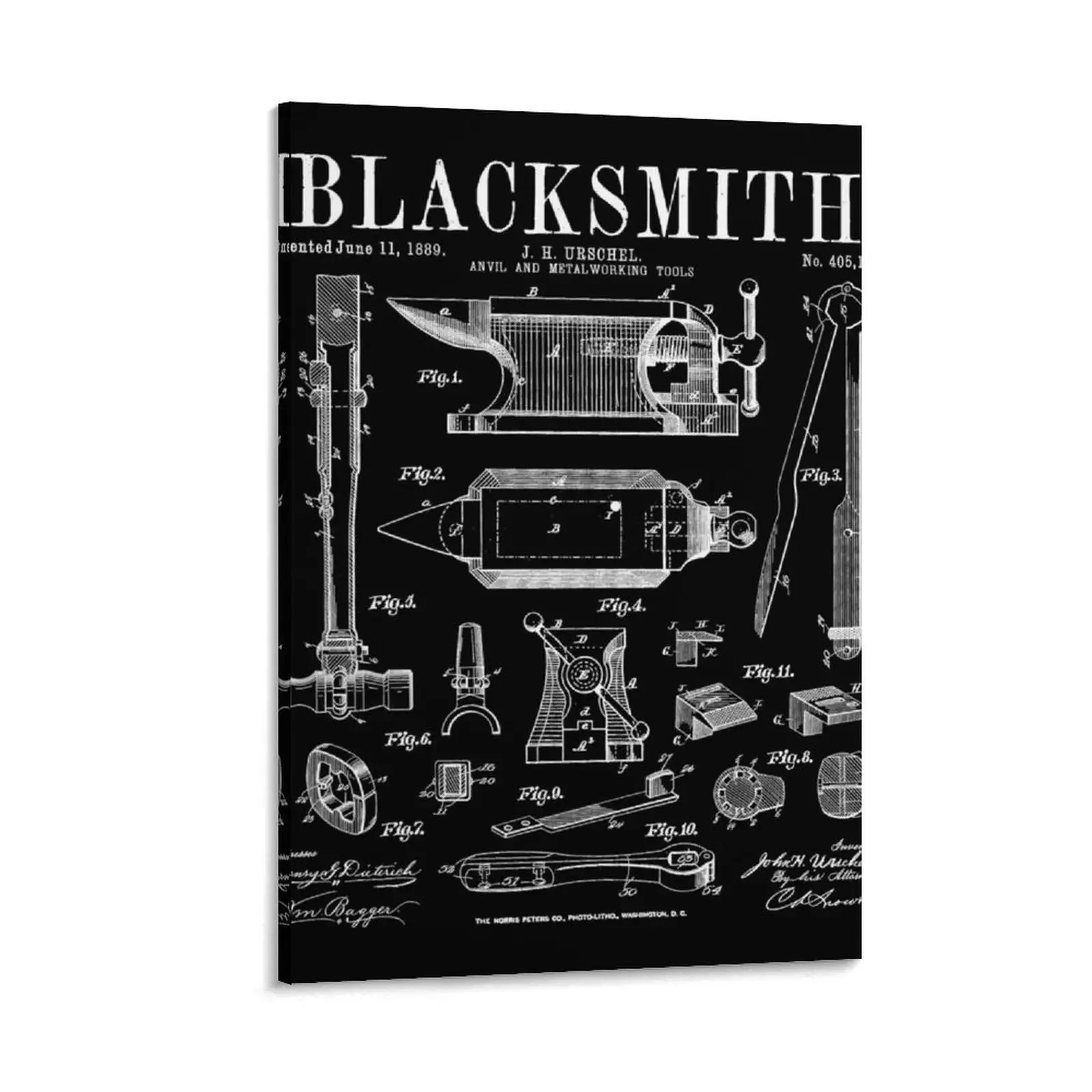 

Blacksmith Anvil And Tools Vintage Patent Drawing Print Canvas Painting decorative wall canvases house decoration