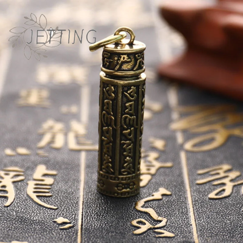 (SMTGDP11)Brass Cylinder Pendant Keychain Hanging Jewelry Pill Box Medicine Container