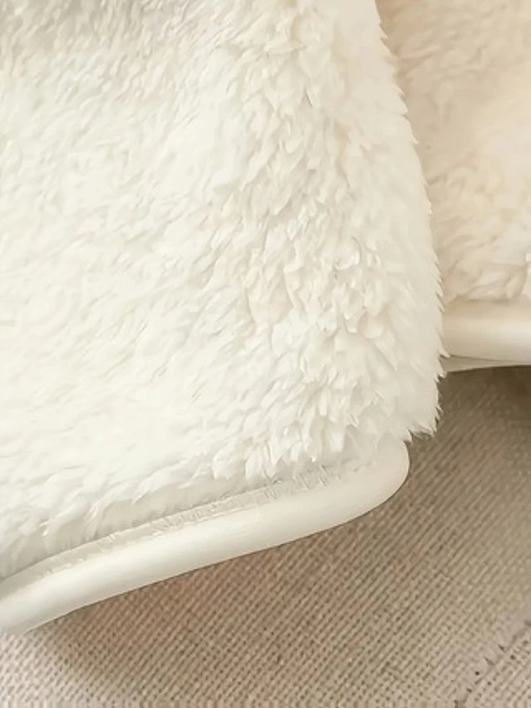 Chaqueta corta blanca de piel sintética para mujer, abrigos holgados de felpa con cremallera, chaquetas peludas de manga larga, abrigo esponjoso cálido y elegante para invierno