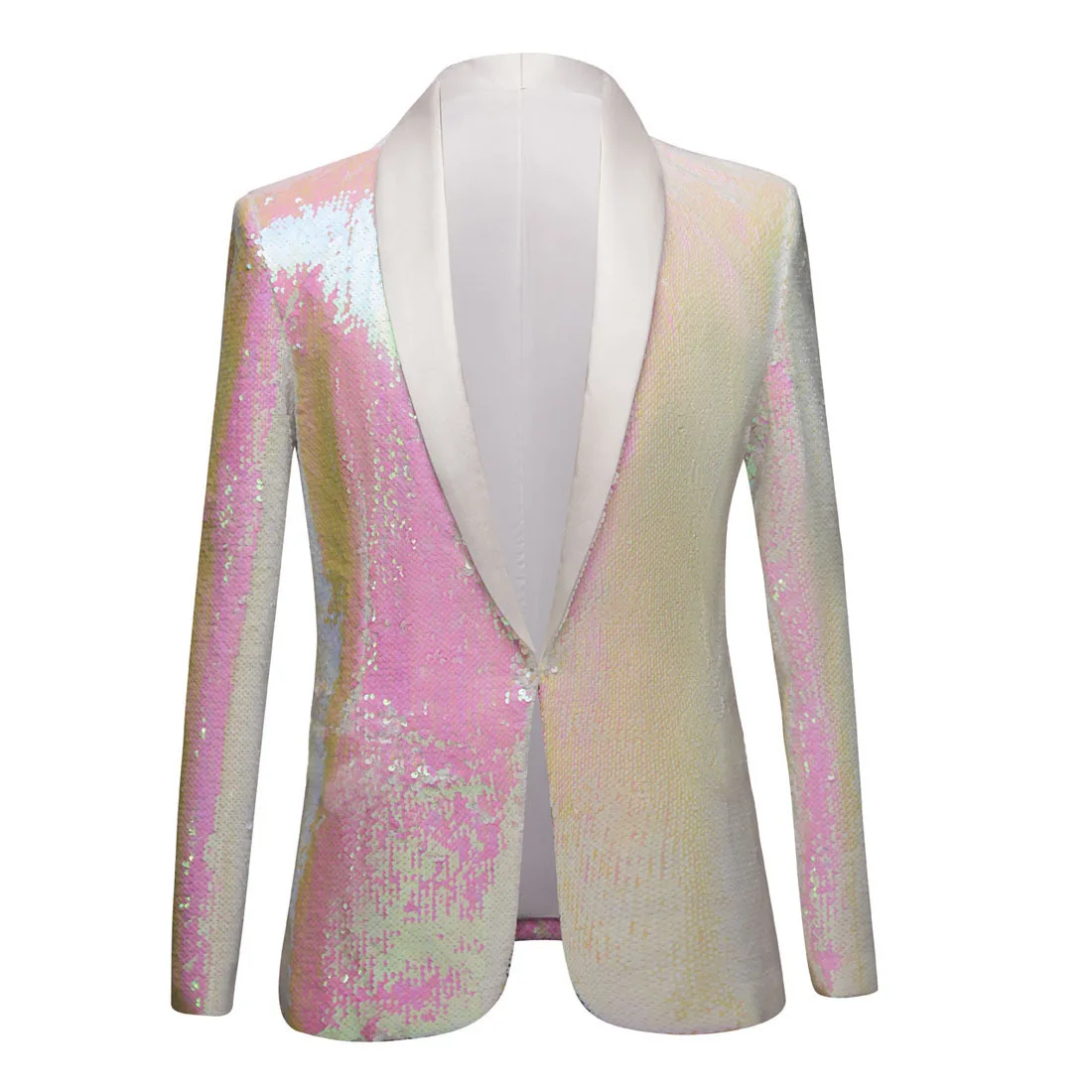 

Pink White Sequin Shawl Collar Blazer Suit For Men Shiny Nightclub Prom Party DJ Suit Jacket Stylish Wedding Singer Stage Blazer