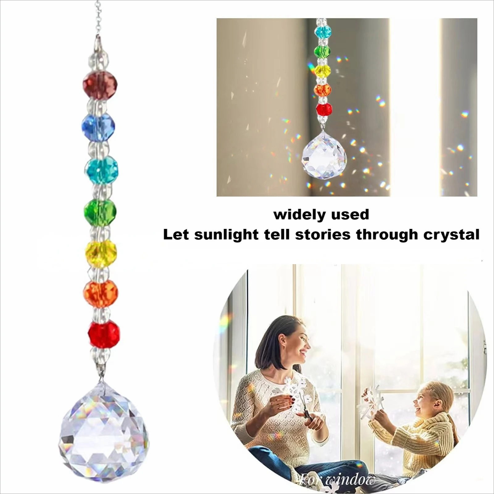 1pc Colorful Crystal Sun Catcher Rainbow Maker Prism with Hanging Chain for Thanksgiving Home Decoration