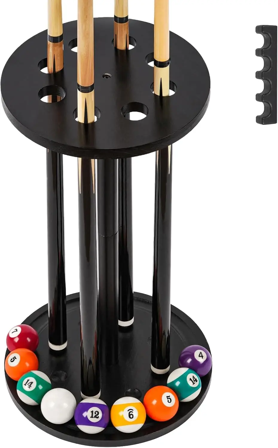 

Round Wooden Pool Cue Rack Stand Holds 8 Cues, Freestanding Billiard Table Accessory for Game Room Decor