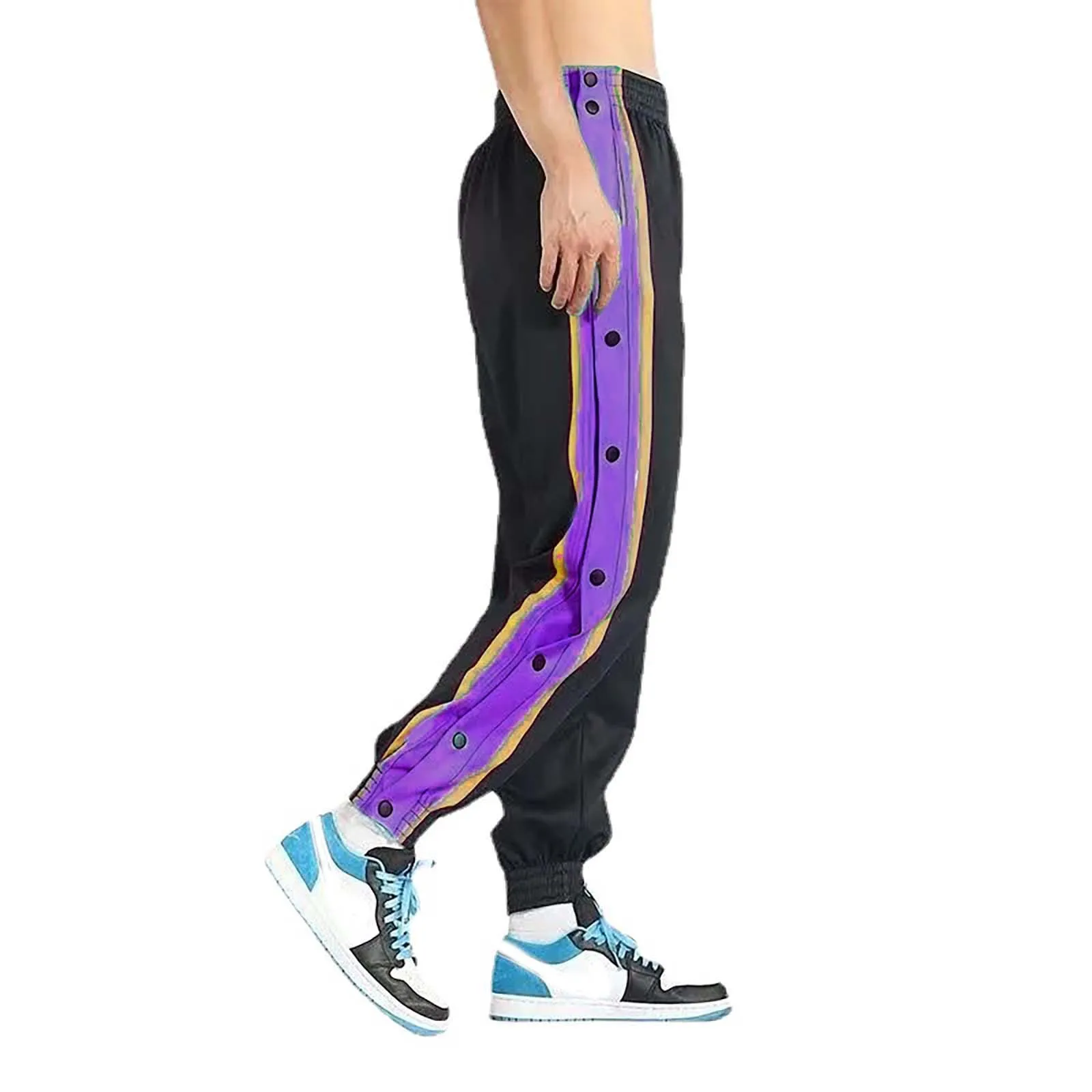 Loose Fit Button Side Basketball Training Joggers With Elastic Cuffs