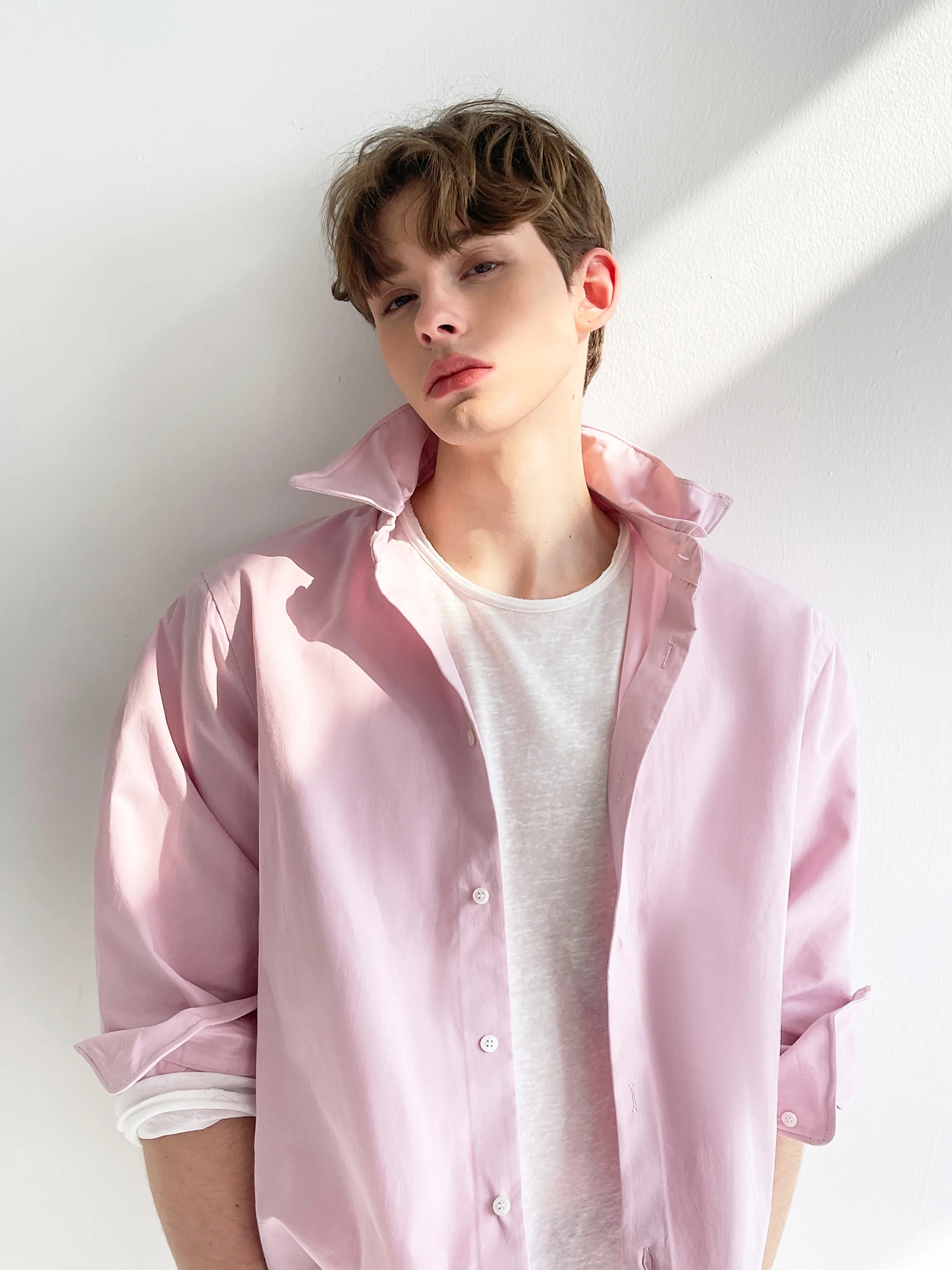 Men's Fashion Pink Cotton Shirts Men's 2025 Spring New Long Sleeve Lapel Single Breasted Slimming Shirt Trendy Soft Comfort Tops