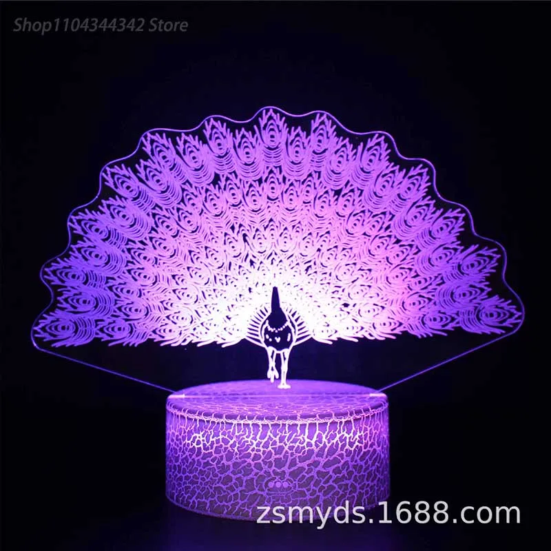 3D Acrylic Creative Peacock Night Light Living Room Bedhead Creative Parent Child Toy Gift Display Light USB Atmosphere Light