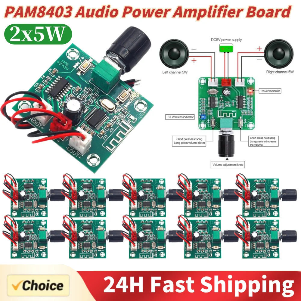 PAM8403 DIY Wireless Speaker Amplifier Board Ultra Clear Bluetooth-compatible 5.0 Stereo Amplifier Board 2 Channel