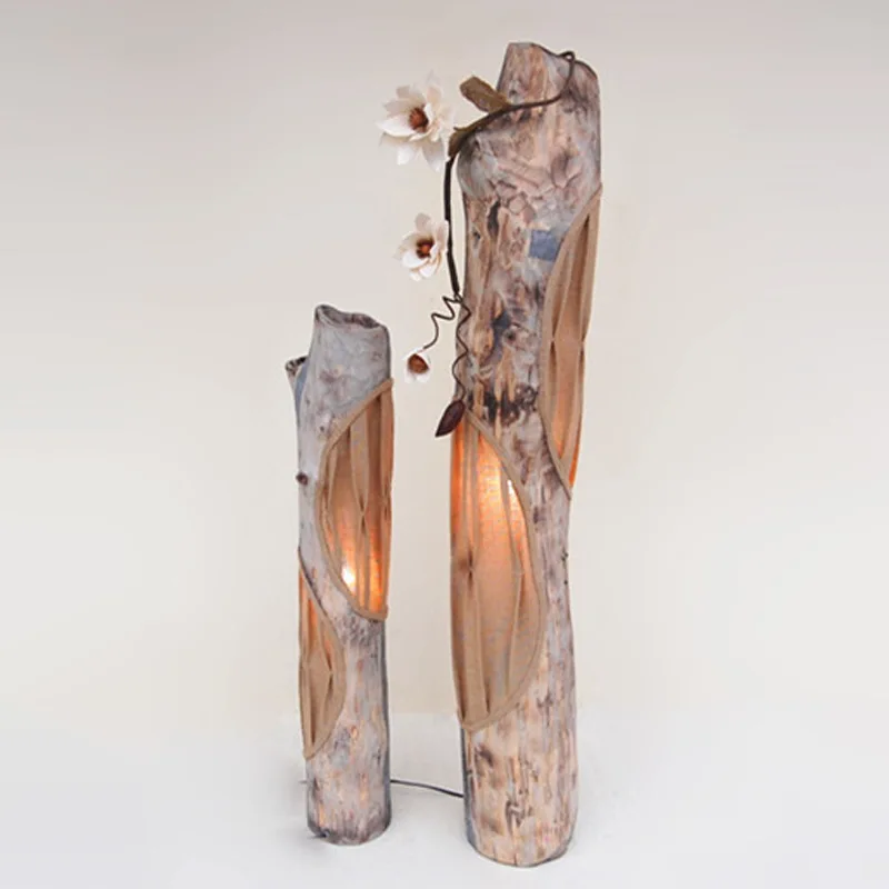 Professional handmade log craft floor lamps, pastoral warm homestay hotel decorative lamps