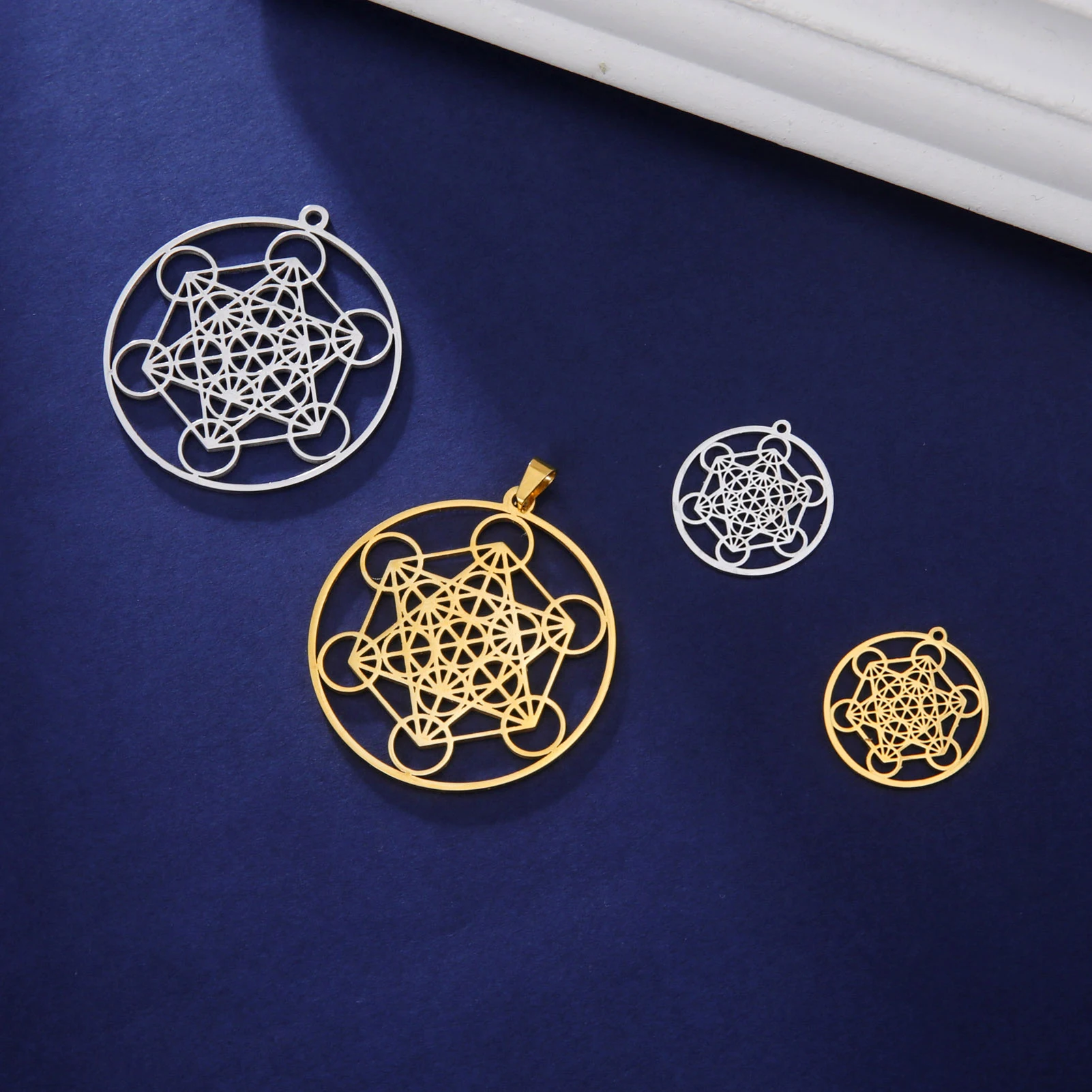 Skyrim Archangel Metatron Cube Charms for Necklace Earring Jewelry Making Stainless Steel Sacred Geometry Amulet DIY Pendants