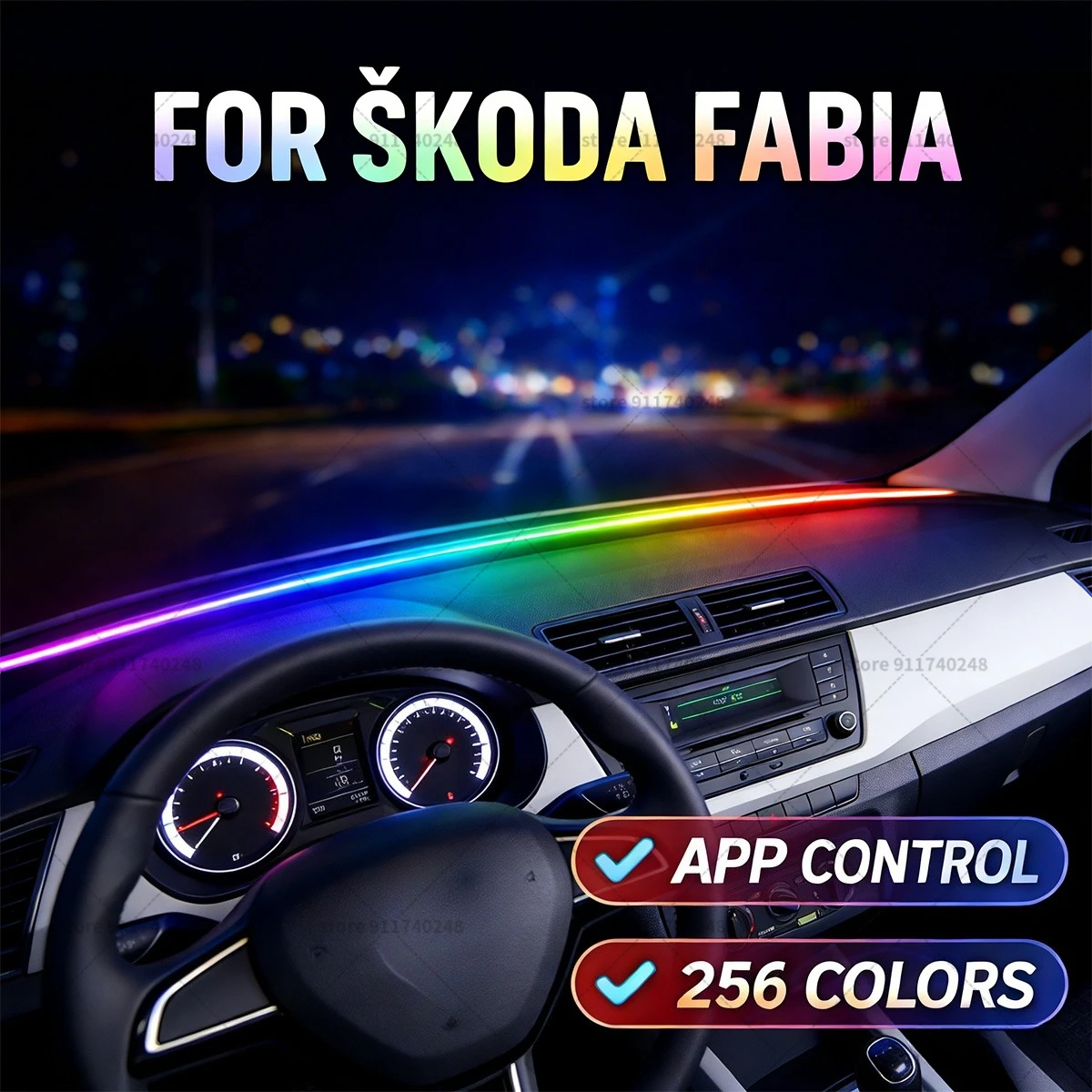 

For Škoda Fabia Automotive decoration light strip,colorful acrylic front windshield soundproofing strip,ambience light
