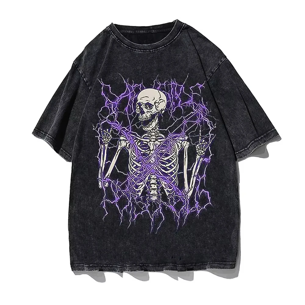 

Motorcycle Gothic Rap Streetwear T-Shirt - Unisex 100% Cotton Retro Oversized Skull Print Euro-American High Street Summer 2025