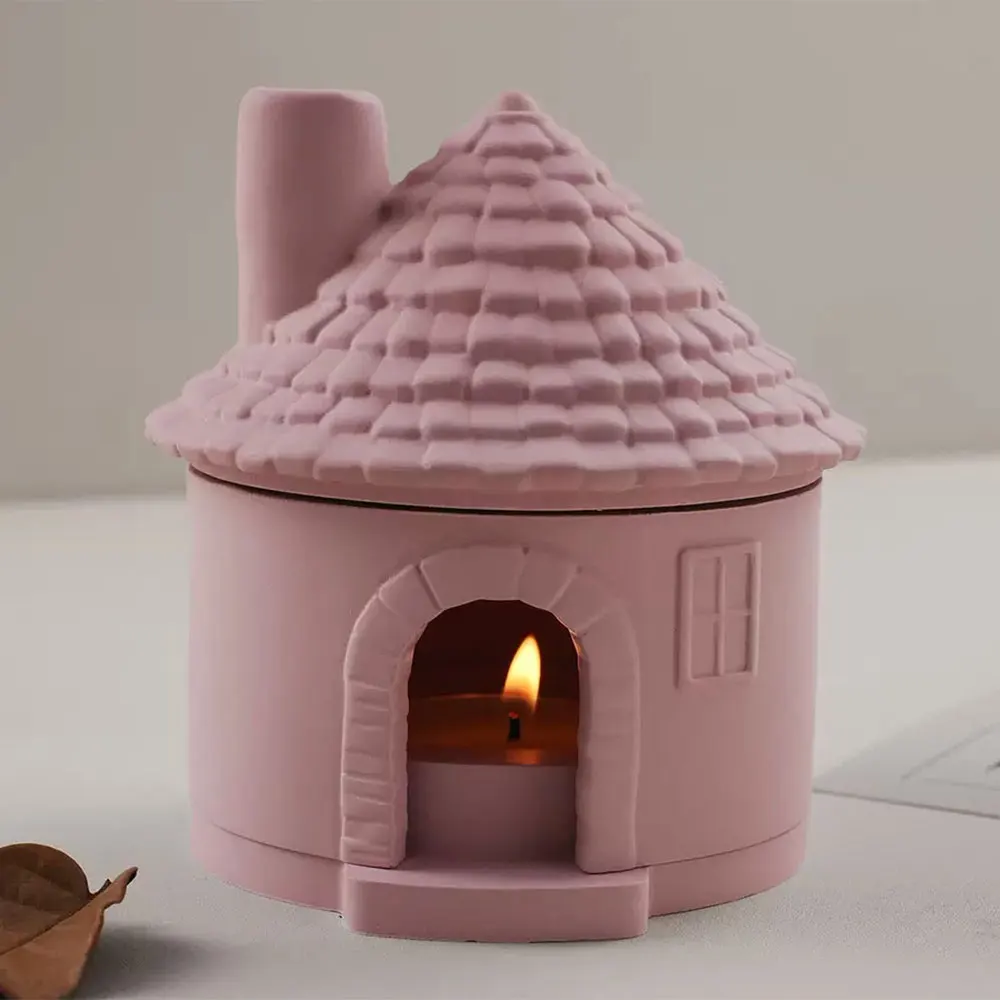 Retro Kamin Haus Kerzenhalter Silikon Form DIY Zement Aromatherapie Ofen Desktop Handwerk Ornamente Gips Lampenschirm Harz