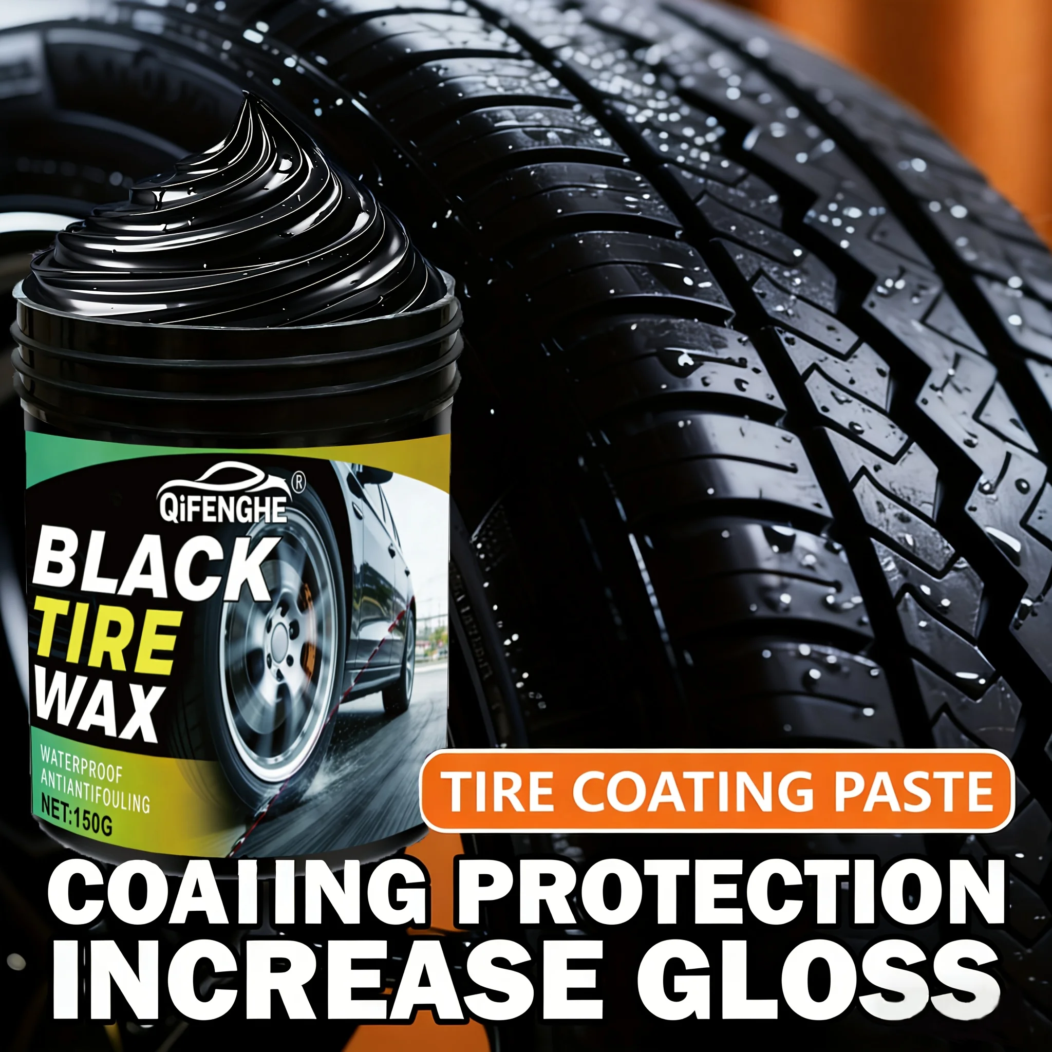 Black Tire Wax, Car Tire Shine Retread Cream with Sponge, Waterproof Anti-Fouling Anti-Aging Tire Polish Restorer for Auto Rubbe