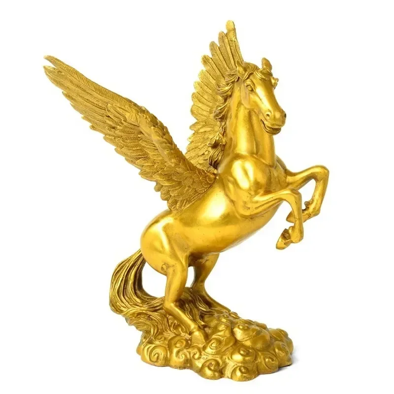 Statue en bronze d'ange avec ailes et cheval ailé sur nuages colorés, 25 cm/16 cm