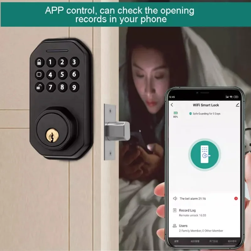 RSH Smart Door Lock with Tuya App Remote Control Keyless Keypad Deadbolt for Steel and Glass Door