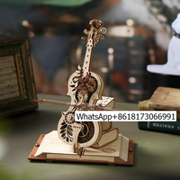 Robotime Rokr DIY Assembled Toy AMK63 Magic Cello Model Kit Mechanical Music Box Adult 3D Wooden Puzzle