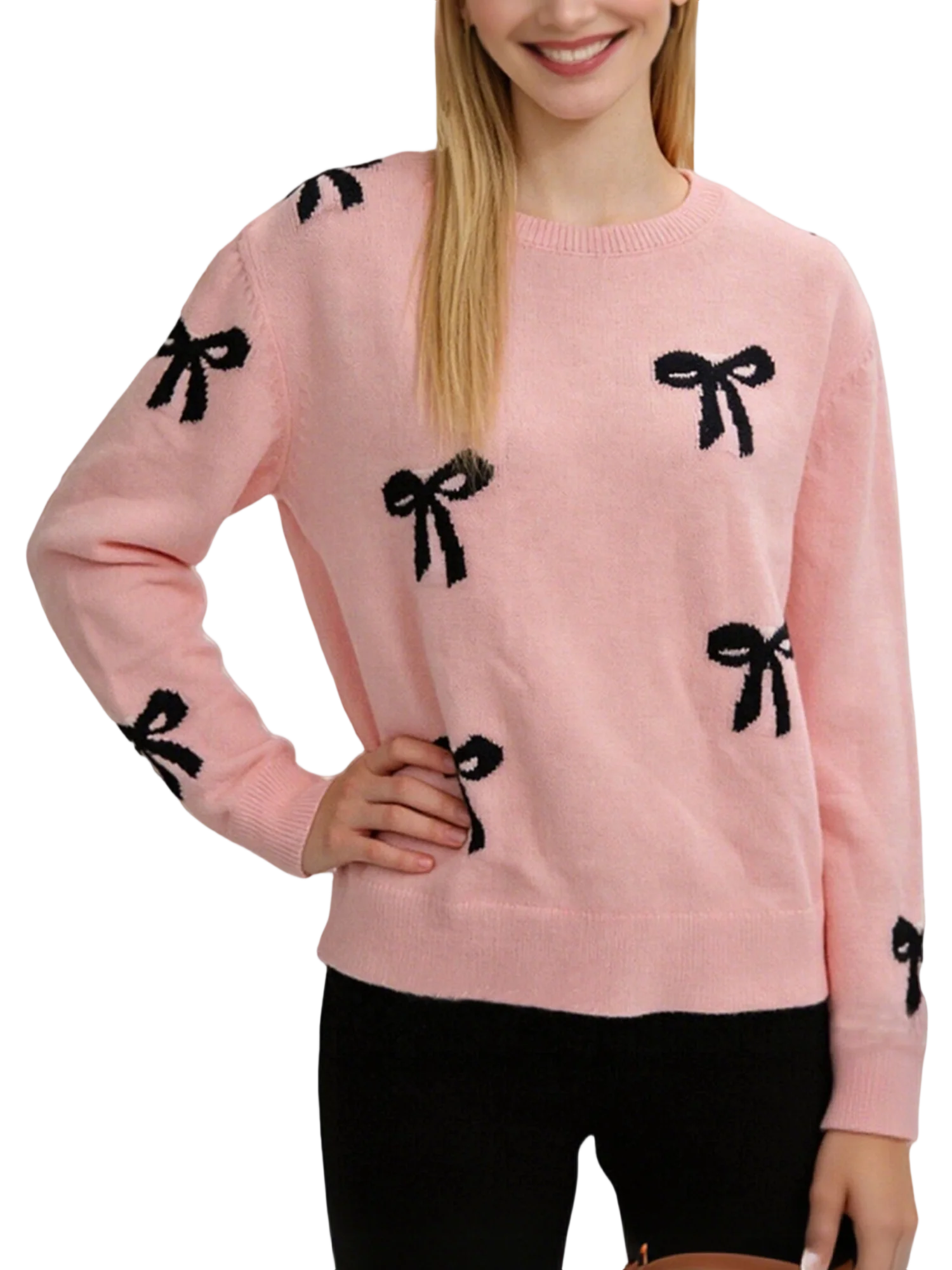 

Женские вязаные свитера, элегантные пуловеры с длинными рукавами и круглым вырезом с бантом и принтом, свободные топы