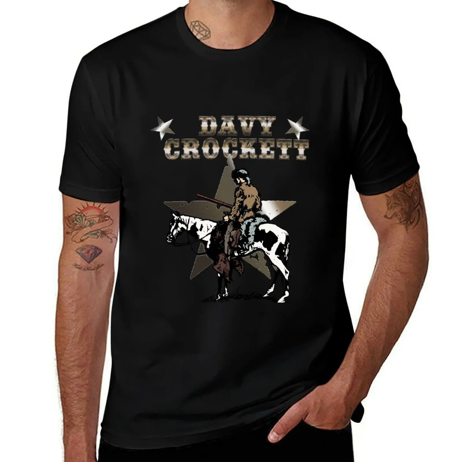 

Davy Crockett Riding A Horse T-Shirt man graphic t shirt t shirts for man cotton soft T-Shirt