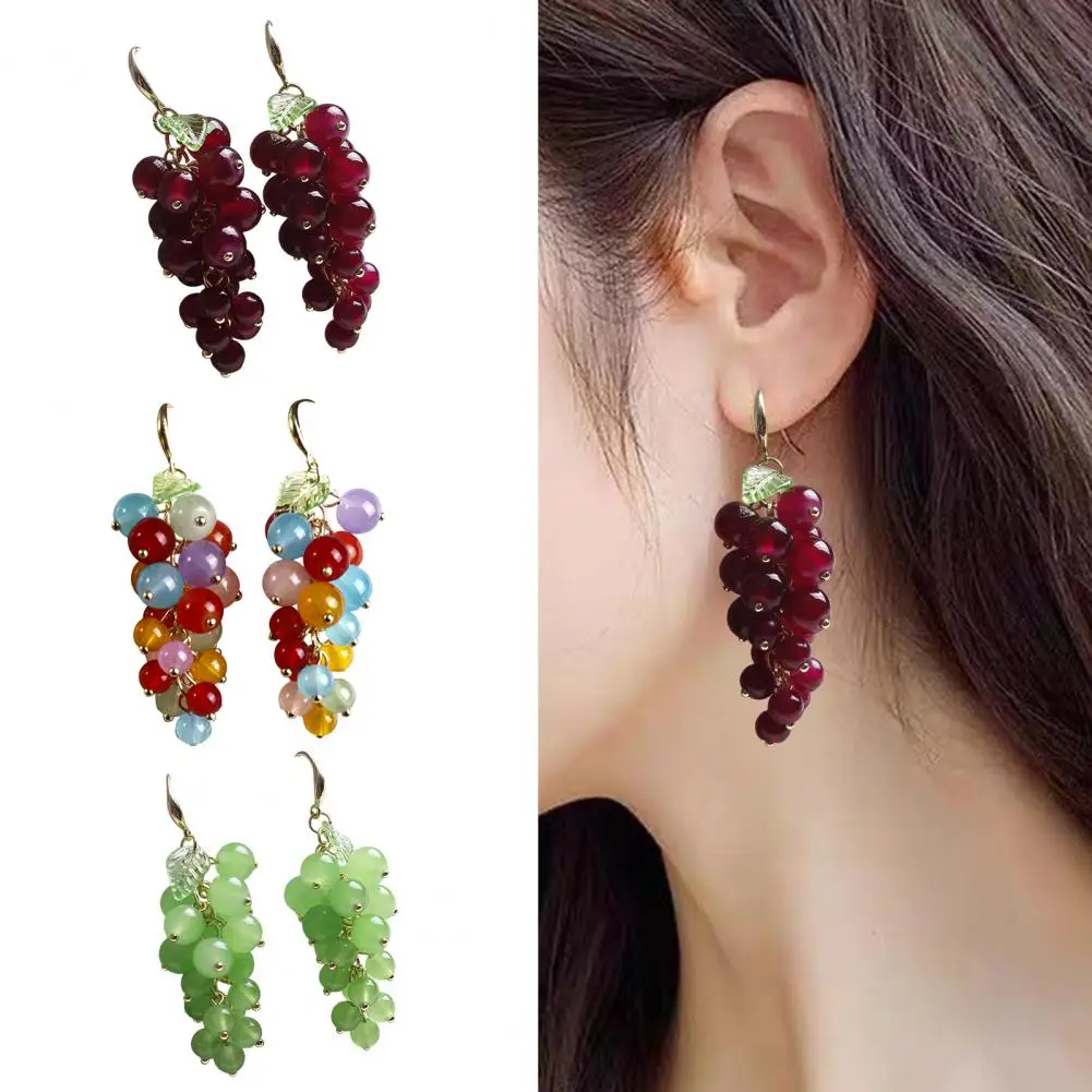 Cute Fruit Earrings Grape Cluster Earrings for Women Faux Fruit Hook Earrings Dangling Party Club Jewelry Accessory Gift Grape