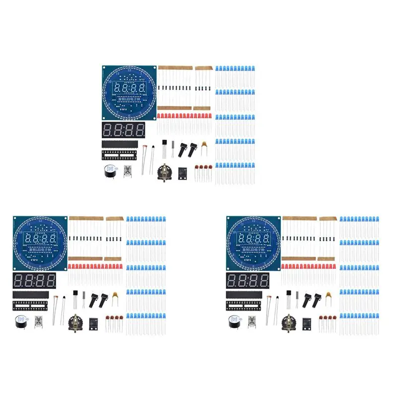 A33T-3X Electronic Digital Clock Kit C51 Microcontroller Learning Board DS1302 Rotating LED Module DIY Production Parts