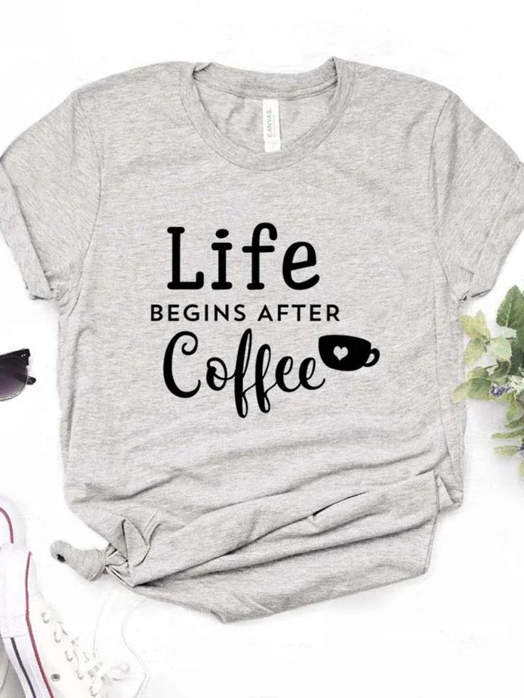 Women T Shirt Cotton Life Begins After Coffee Print Tshirt Women Short Sleeve O Neck Loose Tshirt Ladies Causal Tee Shirt Tops