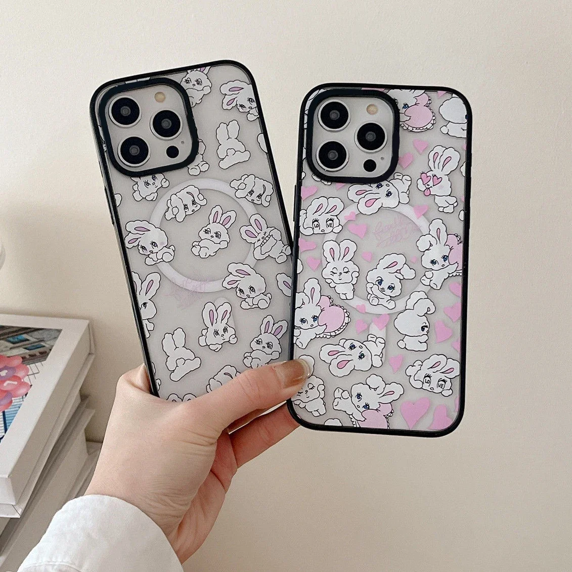 

Cute Heart Rabbit 2.0 Acrylic Upgrade Border MagSafe Phone Case Cover for IPhone 11 12 13 14 15 Pro Max Case for IPhone 15 Pro